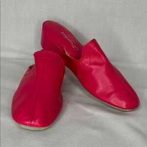 Oomphies Vibrant Pink Granada Leather Mules House Shoes Slippers Vintage Sz 8